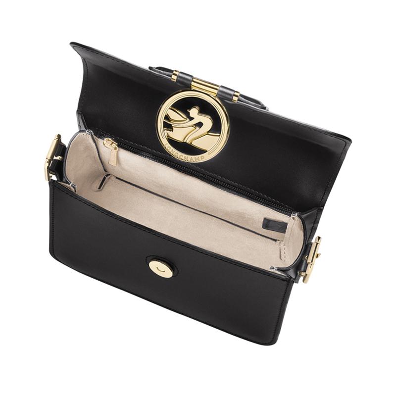 Longchamp Box-Trot 18 Druckknopfklappe Verstellbarer Schultergurt Kalbsleder Kleine quadratische Schultertasche Crossbody Tasche Damen Taschen Schwarz 10174HAU001