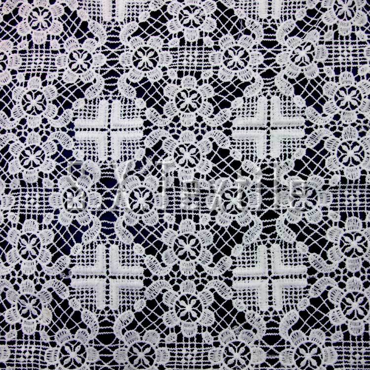 Tejido de encaje soluble en agua, bordado de seda de leche de ancho completo, tela de bordado hueco tridimensional