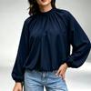Womens Loose Fit Solid Color Blouse With Tie Neck Lantern Sleeves Office Wear Fall 2026