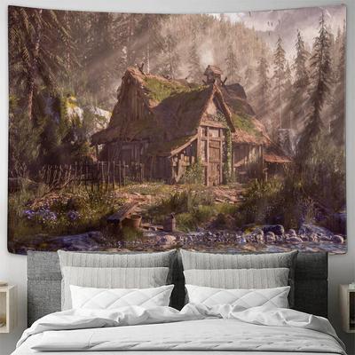 Elegant Forest Cottage Tapestry Rustic Wall Art for Bedroom Living Room