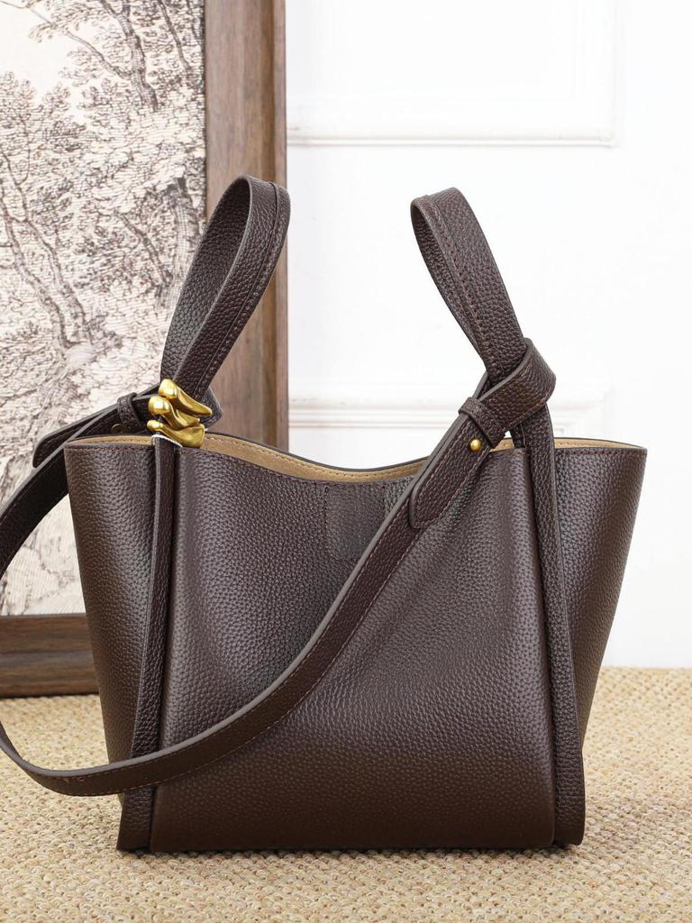 2026 Women's Genuine Leather Bucket Bag: Top Layer Cowhide, Versatile Single Shoulder & Crossbody Commuting Basket Bag