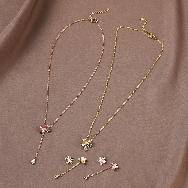 New Elegant 2022 Titanium Steel Cherry Blossom Zircon Necklace For Women With Floral Design