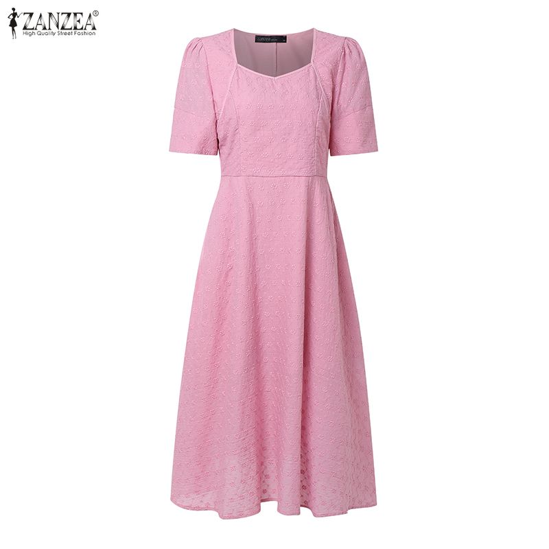 ZANZEA Women Elegant Summer Casual Short Sleeve Dress