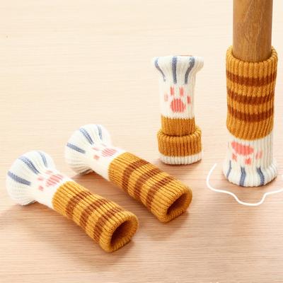 4Pcs Chair Leg Covers Cartoon Paw Pattern Elastic Knitting Chair Floor Protector Wood Tile Marble Floors No-scratch Non-Slip Chair Foot Covers