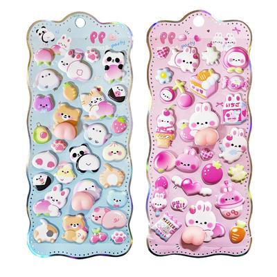 Set of 2 Cute 3D Cartoon Stickers Fluffy and Squishy Butt Stickers Perfect for DIY and - - Diaries, Journals, Gifts!