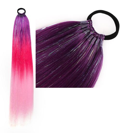 Kolorowy długi kucyk dla kobiet z gumką do włosów Brokatowy naturalny wygląd puszysty owinięty wokół gradientowego koloru prosty kucyk syntetyczny do włosów