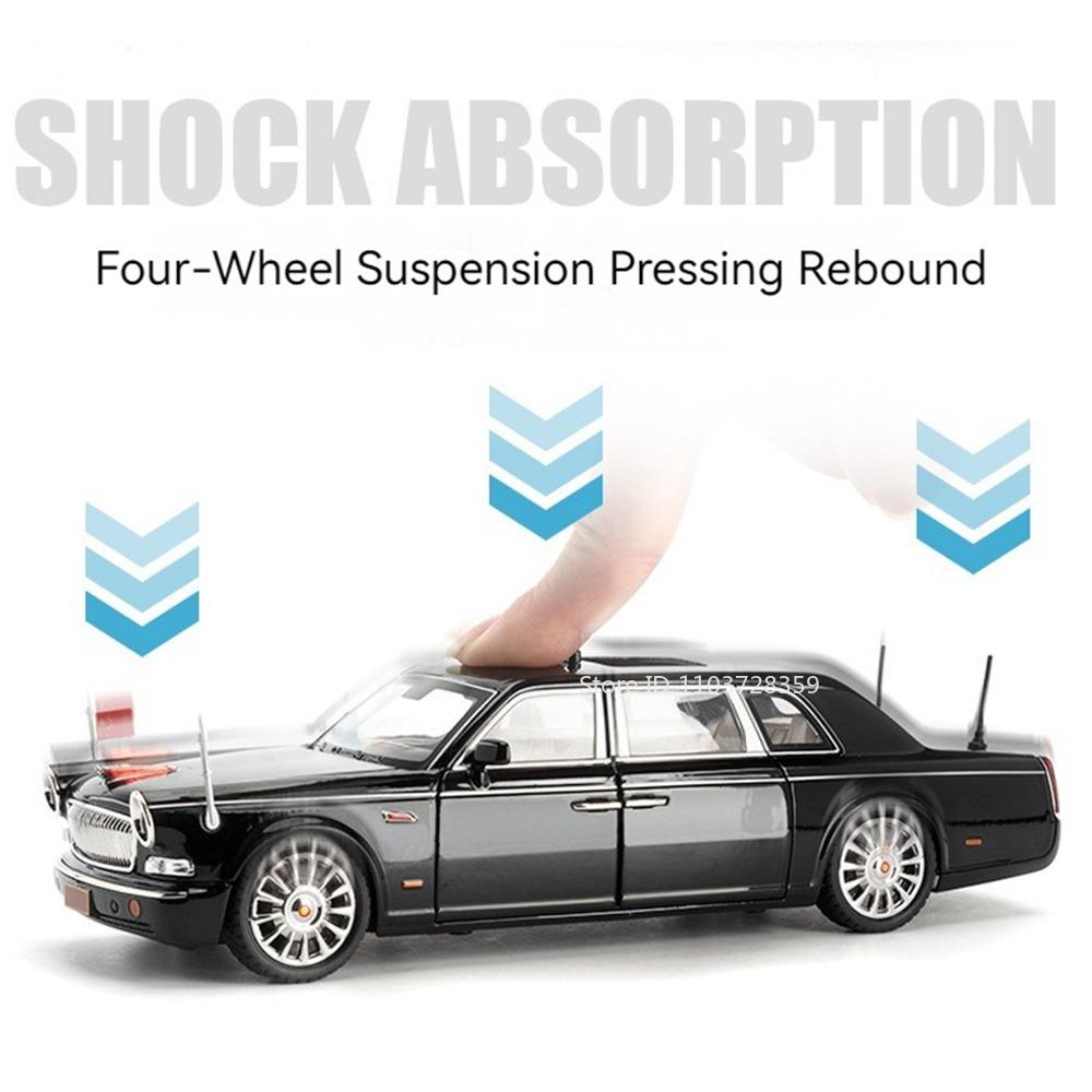 1:24 HONGQI 70TH H9 Miniature Model Toy Cars Alloy Diecast Sound Light Doors Opened Pull Back Simulation Car Toys for Kids Gifts