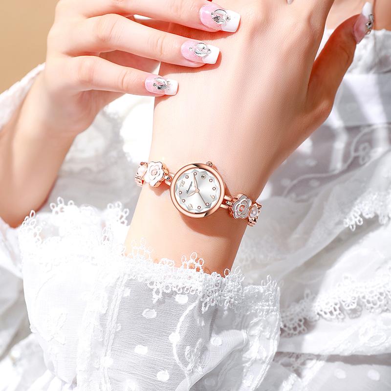 BONARGER Camellia Bracelet Women's Watch Water-Resistant Niche Luminescent Women's Quartz Watch Dress Gift For Lady