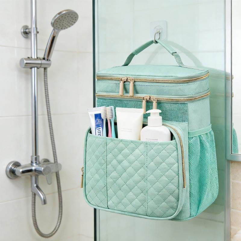 Reinforced Hook Bathroom Hanging Bag for Cosmetics Toothbrush Organization Multi Compartments Storage Organiser
