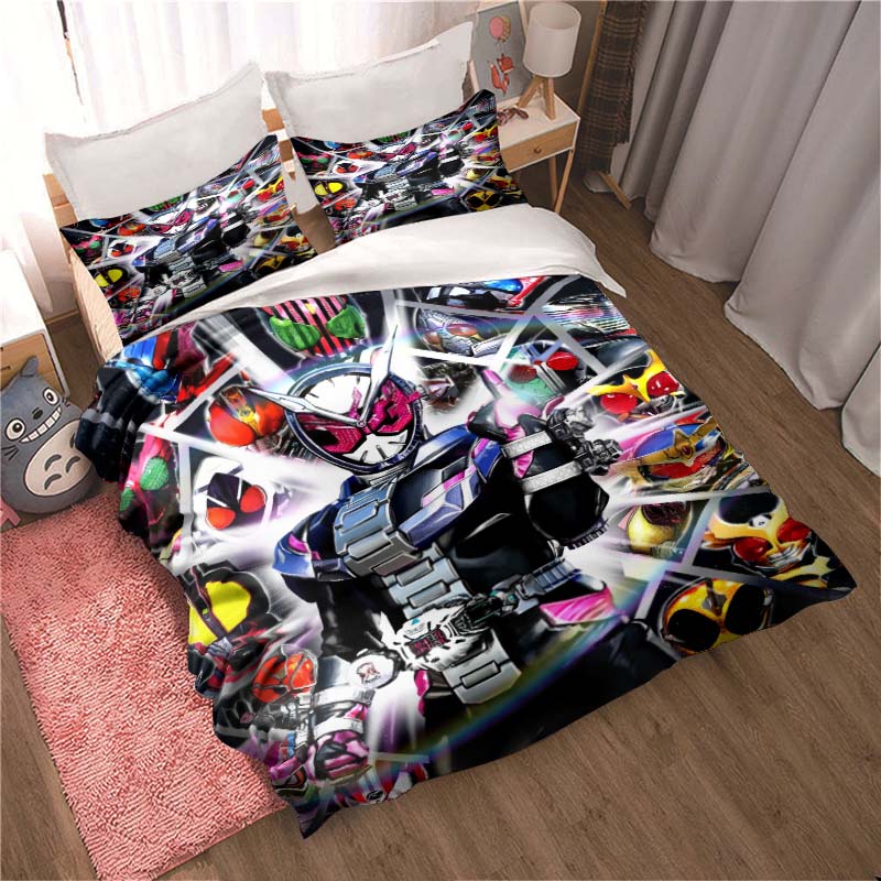 Masked Rider themed bedding set with duvet cover and pillowcases – suitable for single, double, king, and queen beds. A festive