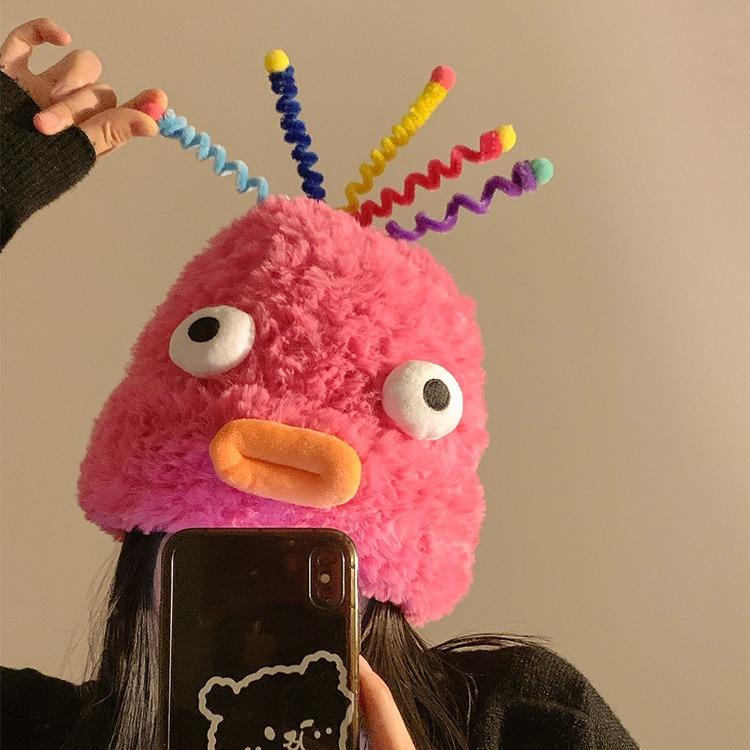 

Autumn and winter funny plush hat women s red wool hat warm ear protection cute knitted hat versatile ear protection hat Adult (56-58cm) бежевий