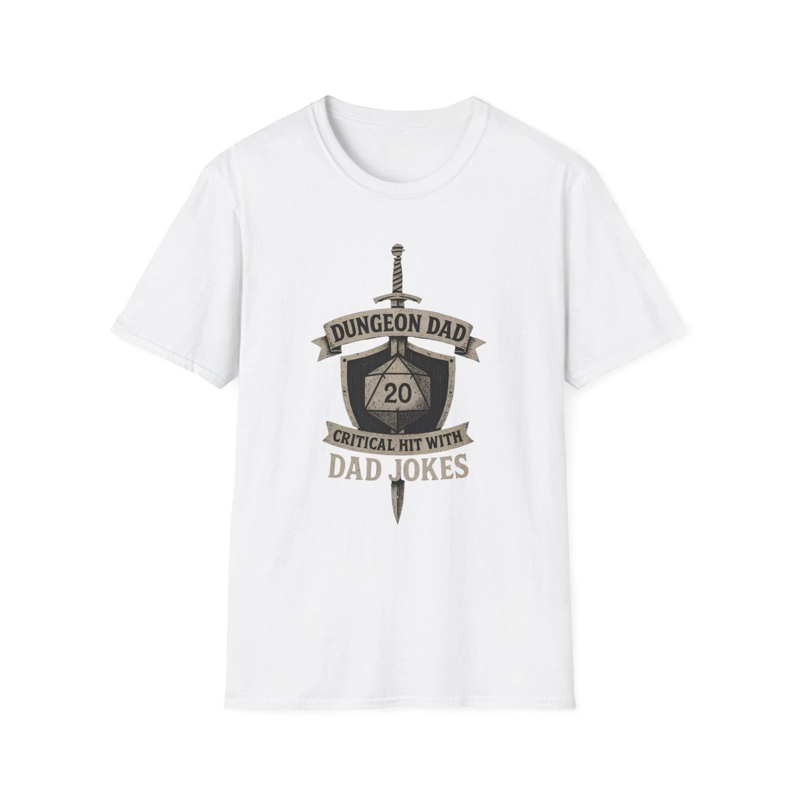 Funny DnD Dungeon Dad T-Shirt, D&D D20 Gamer Tee, Dad Jokes Critical Hit Shirt M