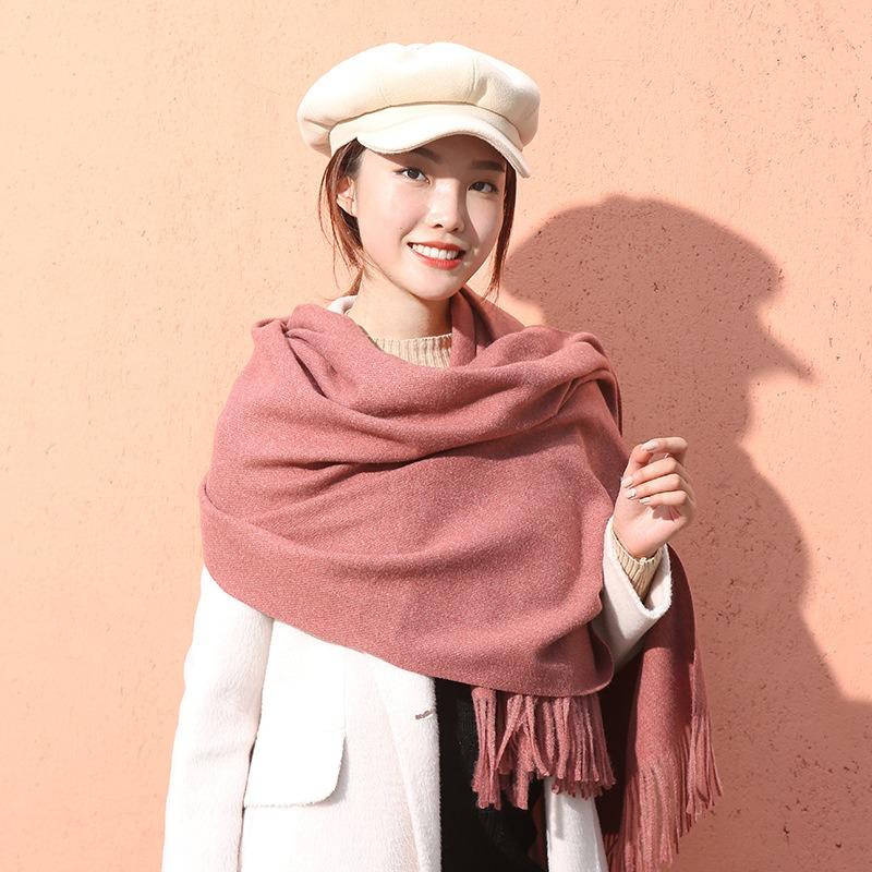 Women S Solid Color Thick Warm Faux Cashmere Scarf For Autumn Winter