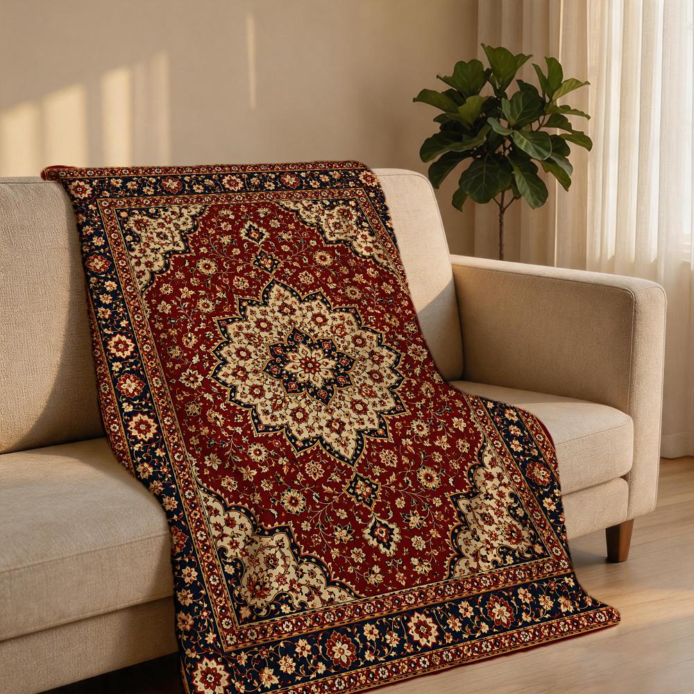 VintagePersianRug Throw Short Plush Throw Blanket Soft Skin-Friendly Multi-Scene Home Office