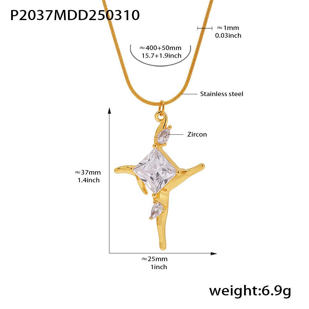 Qiong Yao Luxury Shimmering Star Zirconia Necklace with Personalized Stainless Steel Clavicle Chain, PVD Gold Plated.