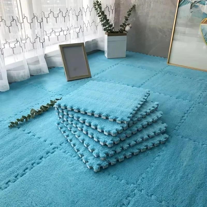 Soft Plush Foam Puzzle Mat Carpet Tiles for Living Room Bedroom Baby Play Area Non-Slip Interlocking Floor Rug Baby Play Mat