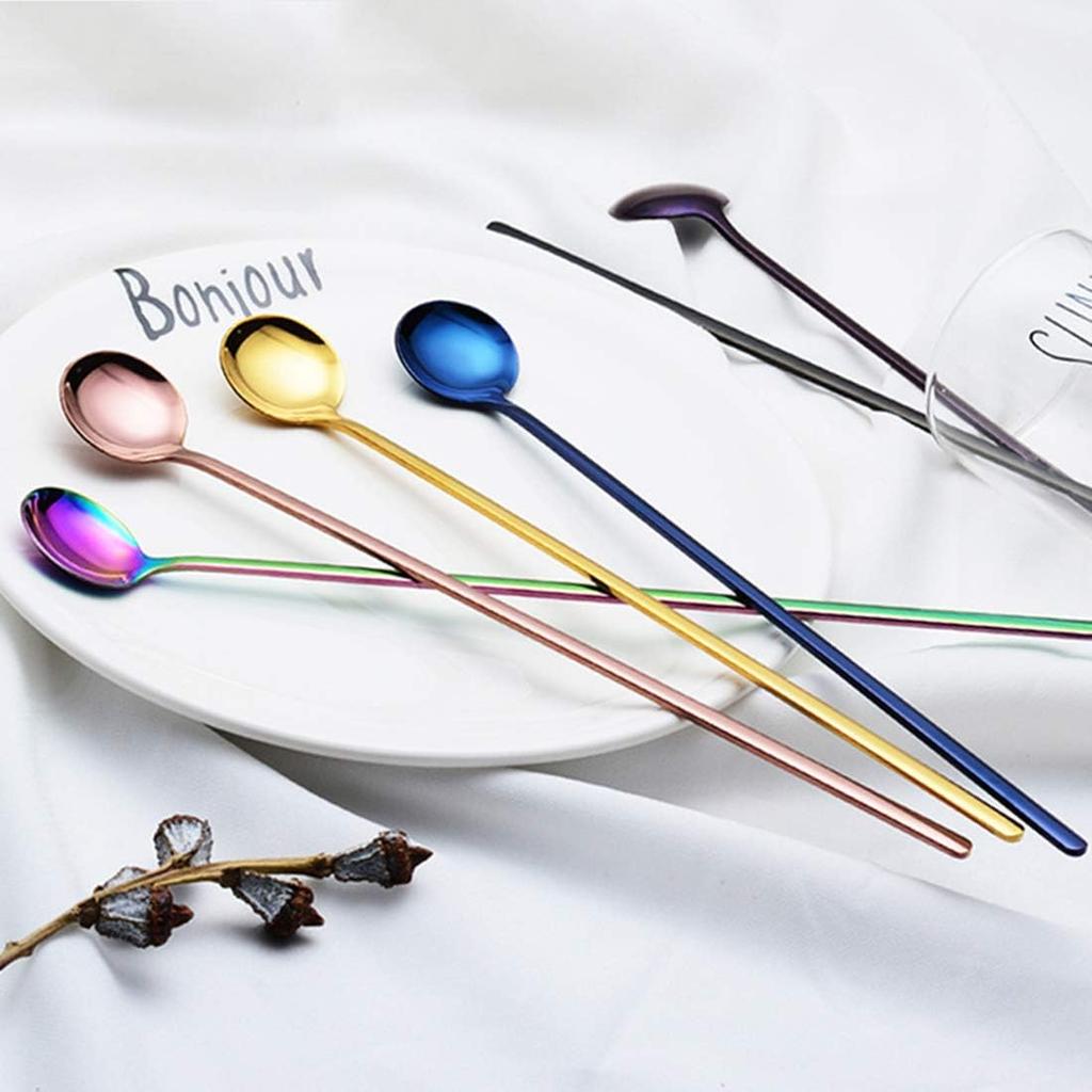 Long Handle Spoons 9.45-Inch Stainless Steel Spoon 6PCS (Silver)