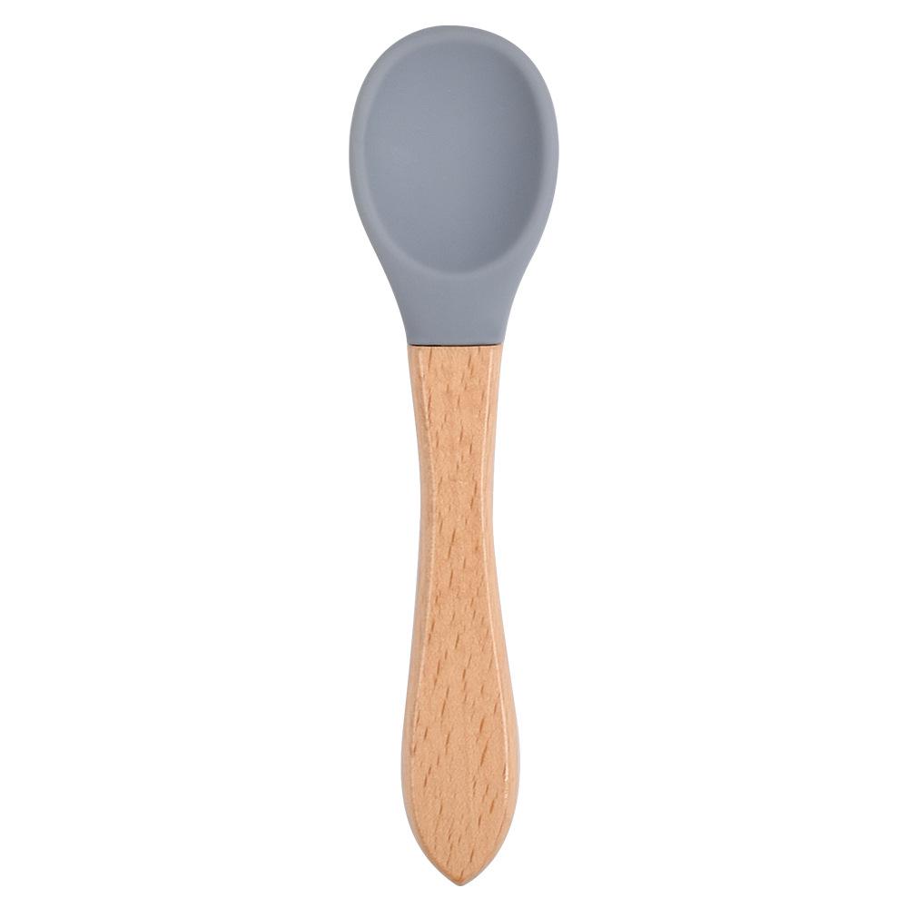 Silicone Baby Bowl & Spoon Set with Wooden Handle and Suction Cup