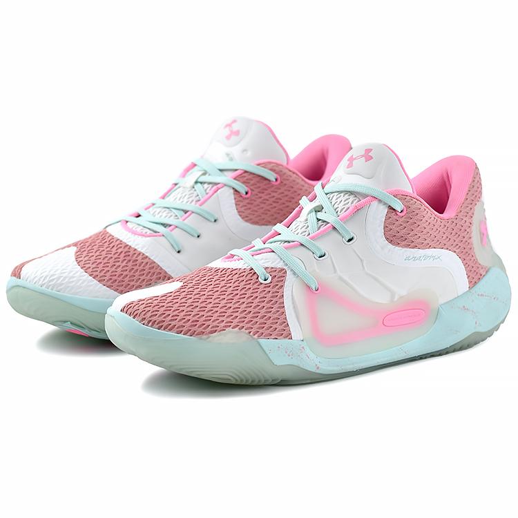 Under Armour Spawn 2 Slip Resistant, Abrasion Resistant, Breathable Mid Top Basketball Shoes Unisex Green Pink 3022626-104(Team96-)