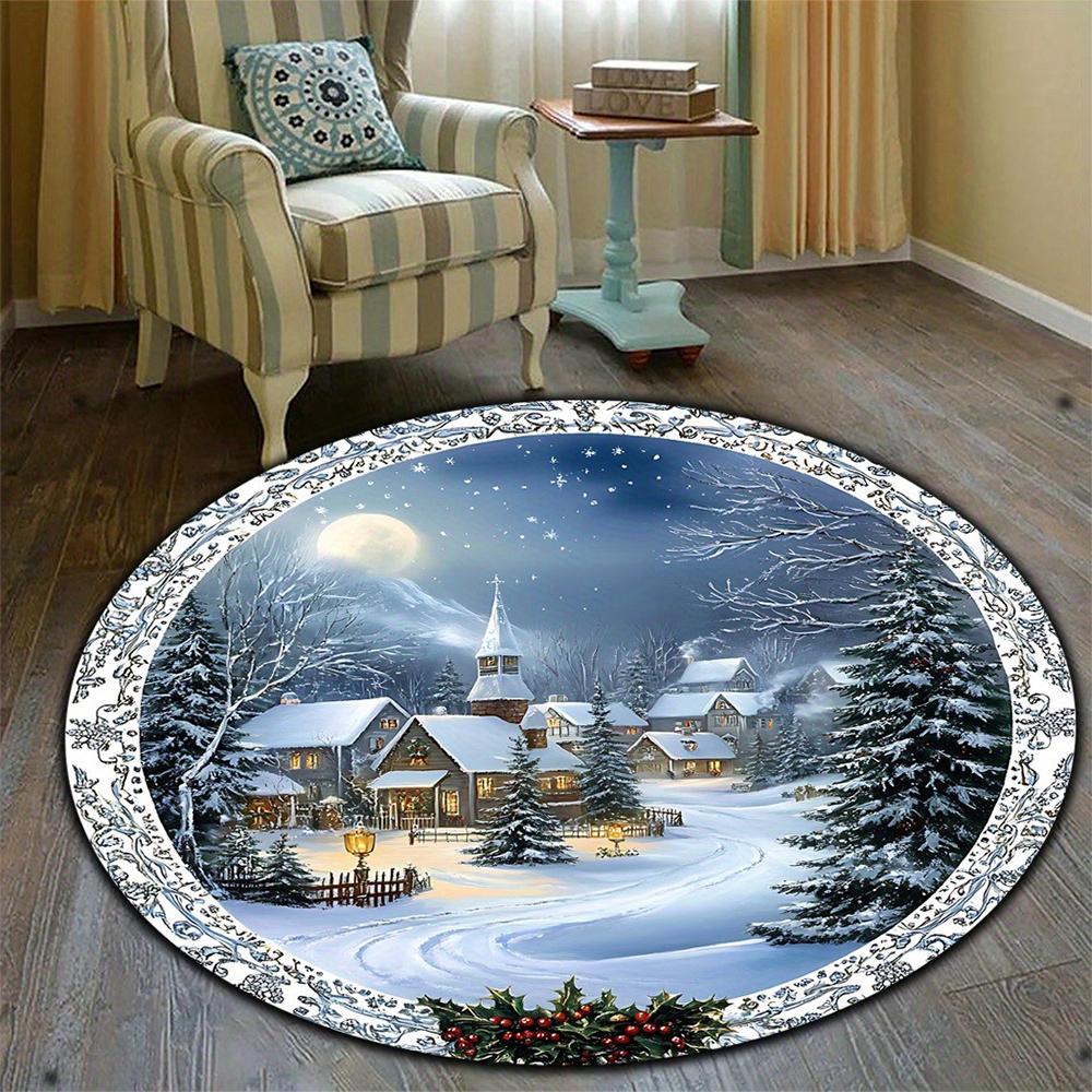 Christmas Round Rugs: Snowman, Santa,Tree & Gingerbread Delights for Festive Home Decor Room Floor Mats New Year Home Decoration