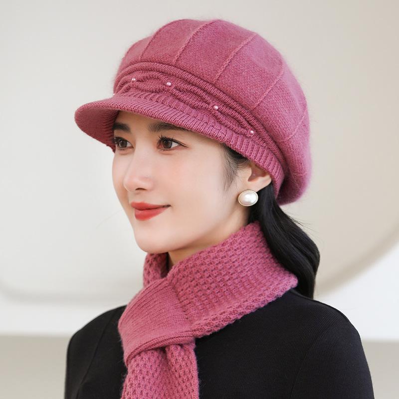 Pălărie Caldă de Toamnă Iarnă pentru Exterior cu Pălărie Tricotată Groasă Pufoasă cu Limbă de Rață pentru Mame Persoane de Vârstă Mijlocie Persoane Vârstnice Pălărie de Lână pentru Femei