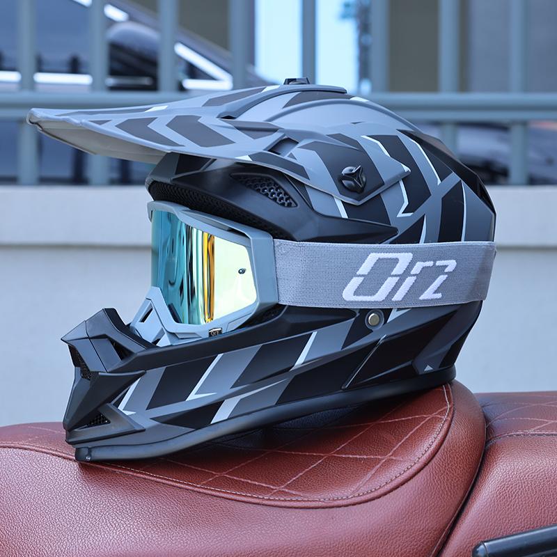 ORZ-F16-DOT Approved Off Road Motocross Helmet with Goggles, High Strength ABS Lightweight Shockproof All Terrain Safety Gear