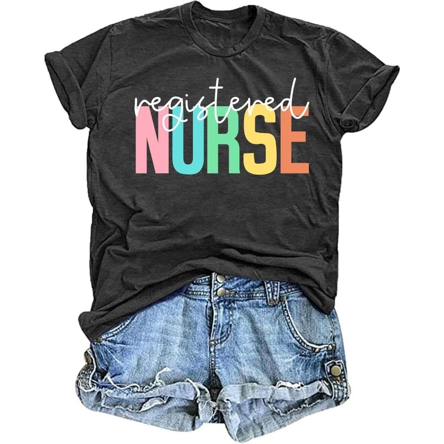 

Nurse Shirt Women Registered Nurse Letter Print T Shirt Nursing Shirts Nurse Day Gift Tees Inspirational Tops XXXXXL різнокольоровий