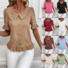 Women's Peter Pan Collar Short Sleeve Blouse Regular Fit Ruffle Hem Single Breasted Casual Summer Shirt
