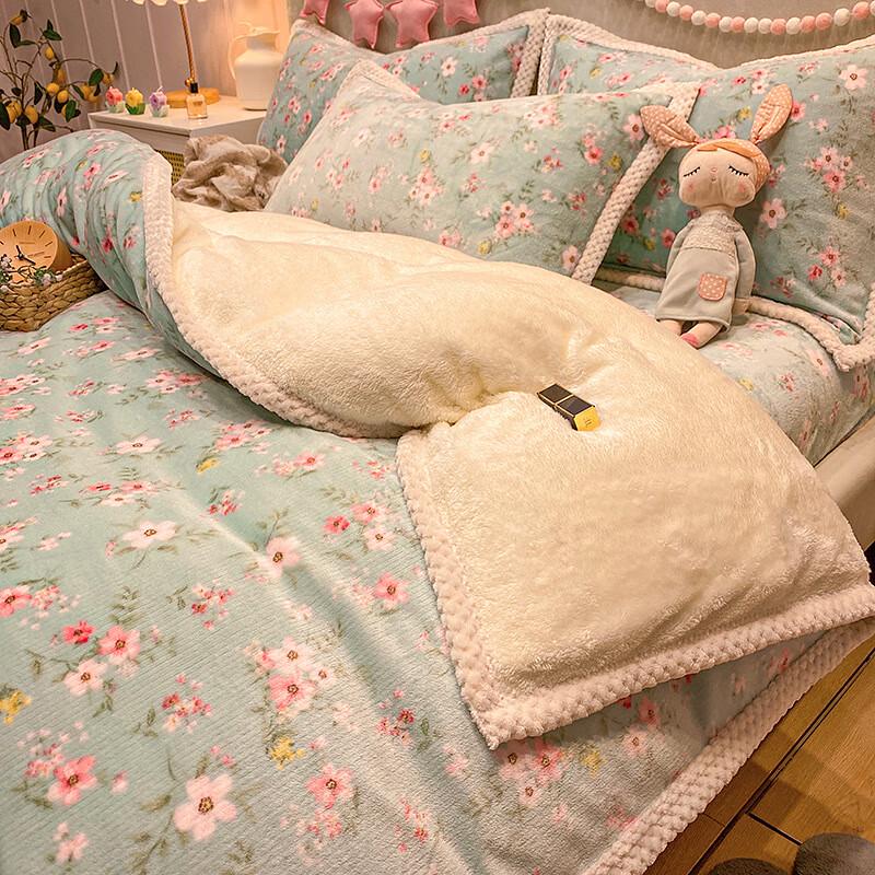 OEING Double-Sided Coral Fleece Bedding Set 2.0m Bed