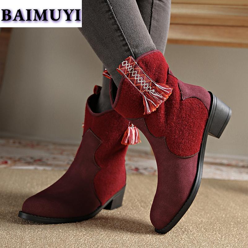 Fringe Mid Heels Women Ankle Boots Fashion Shoes 2025 Trend Casual Suede Chunky Chelsea Boots Winter New Goth Pumps Mujer Botas