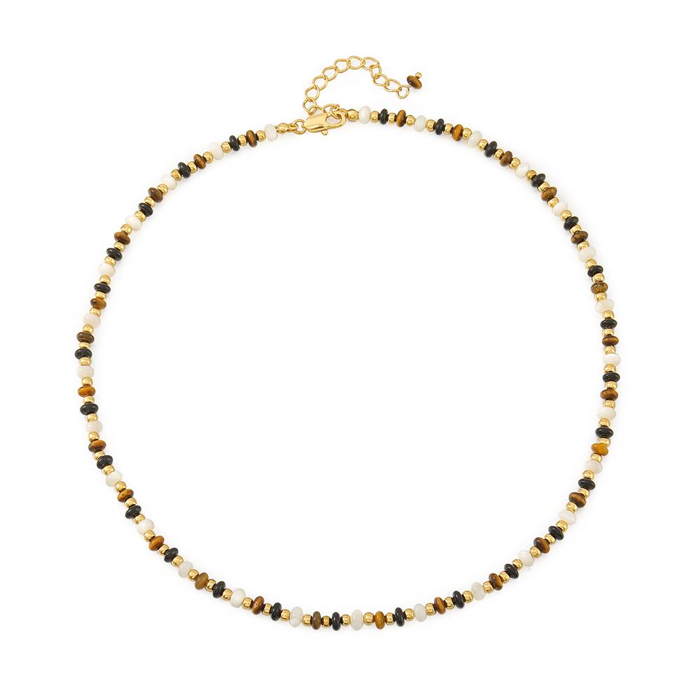 Autumn and winter explosion Maillard tiger's eye stone beaded necklace bracelet high-end agate light luxury retro collarbone chain stacked wear