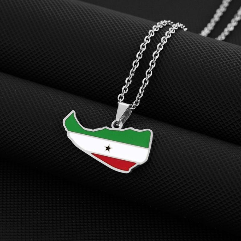 Stainless Steel Somaliland Map Pendant Retro Necklaces National Style Flag Map Dripping Oil Clavicle Chain Jewelry Gift