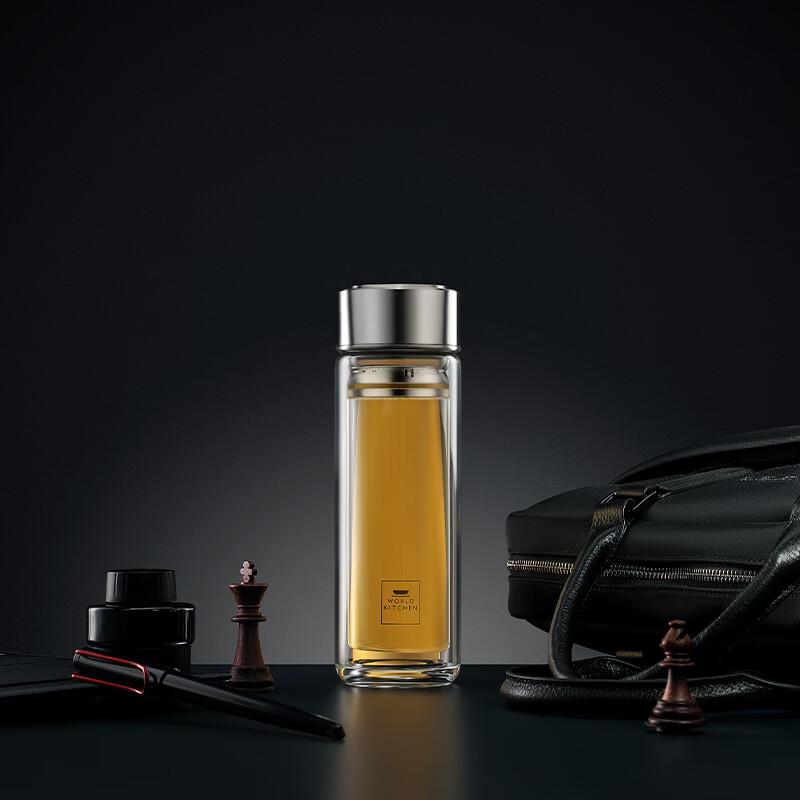 WORLD KITCHEN Portable Double-Layer Glass Tea Infuser Bottle
