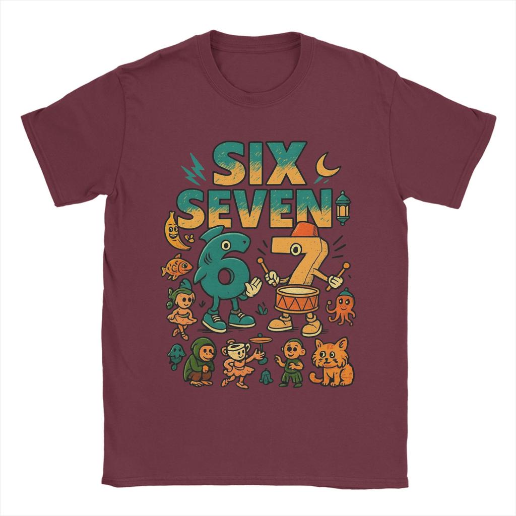 67 Six Seven Italian Brainrot Kids Gaming Meme T Shirt for Men 100% Cotton T-Shirts Round Collar  Tees Short Sleeve Clothes