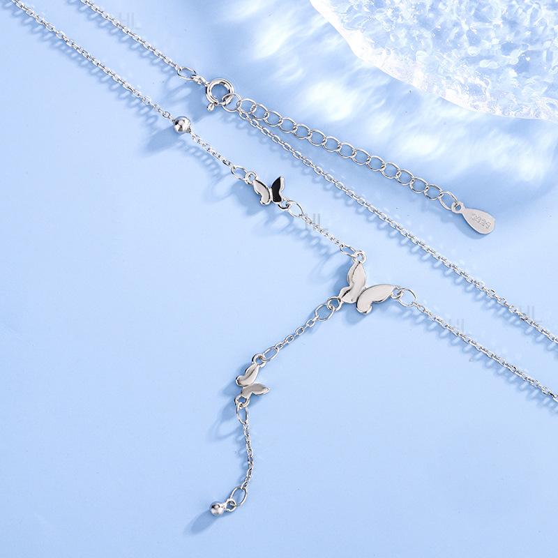 Ins Temperament Luxury S925 Sterling Silver Tassel Butterfly Clavicle Necklace Gifts for Women