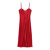 2025 Spring Women's European & American Style Silk Satin Red Heart Neckline Midi Dress