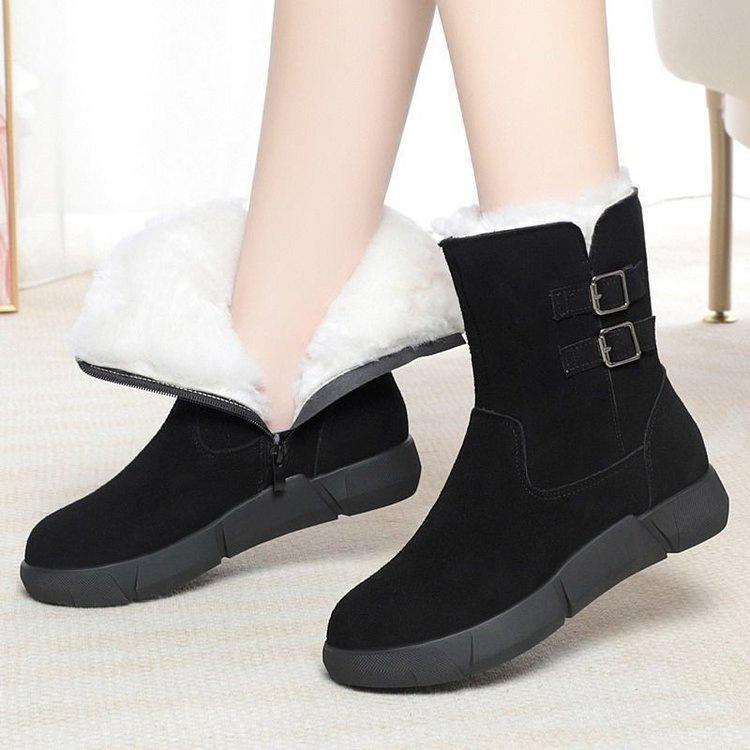 

Non-slip medium tube snow boots winter new thickened large size short boots flat-bottomed velvet cotton shoes 35