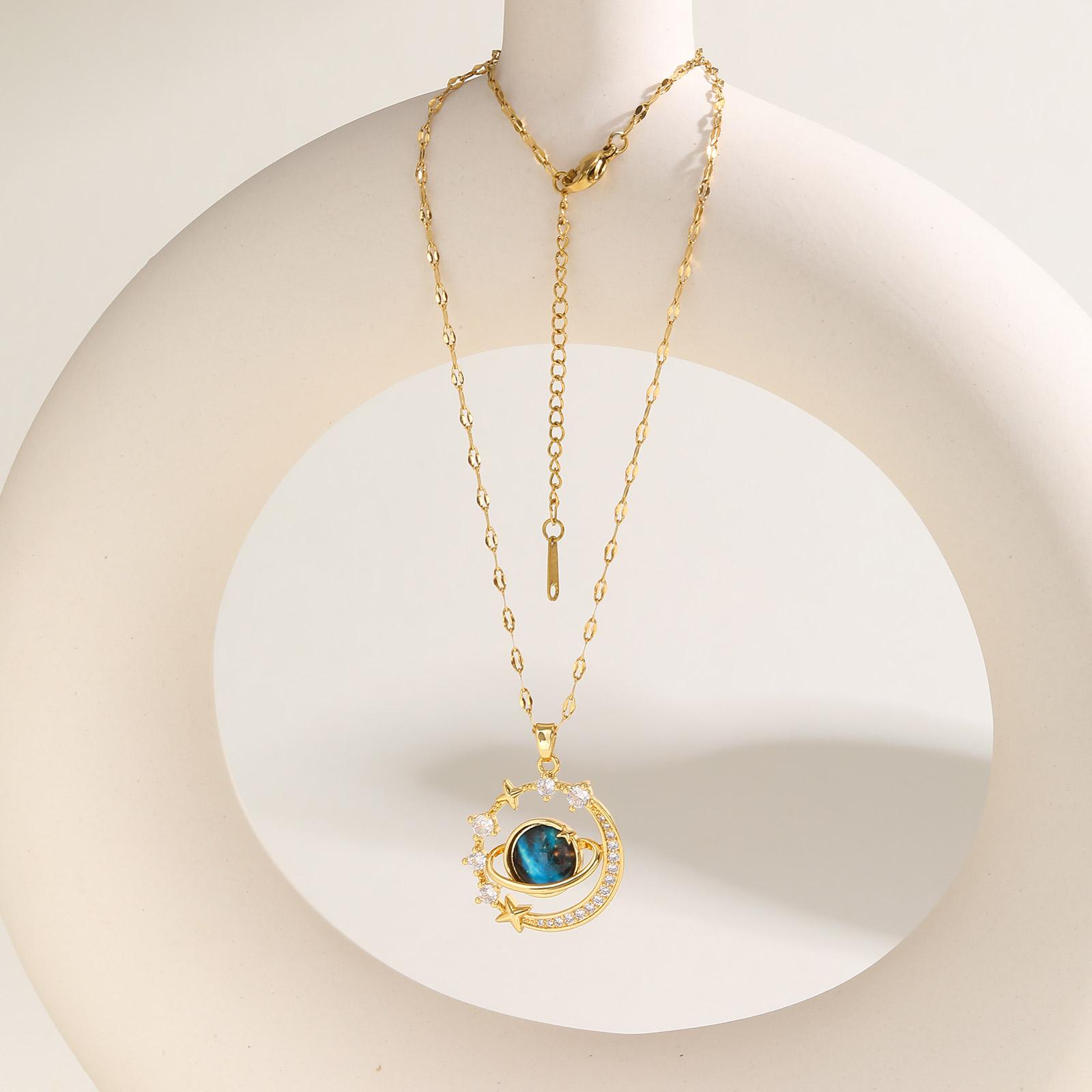 

Light Luxury Mental Zircon Planet Necklace for Women,Stainless Steel Lip Chain Necklace,Waterproof Jewelry Gift