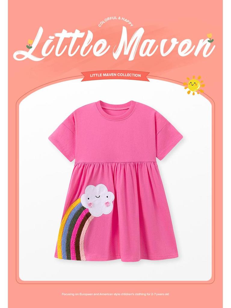 Little Maven European & American Short Sleeve Summer Princess Dress for Kids