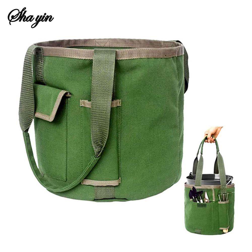 1PC Waterproof Canvas, Grass Green Hand-Held Garden Tool Bucket Bag, Tool Storage Bag, Camping Outdoor Storage Basket