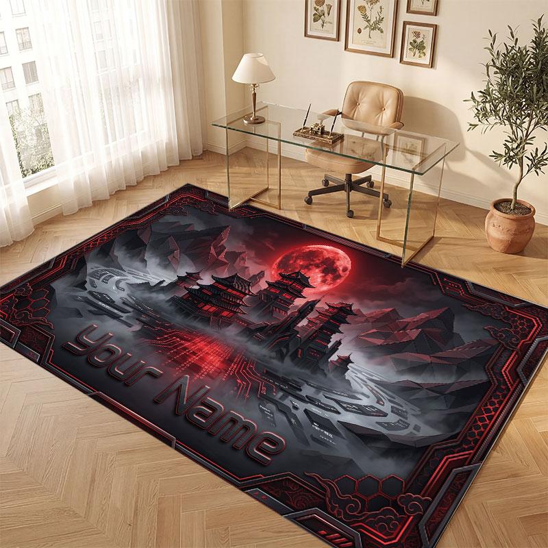 Space Cosmic Theme Crystal Velvet Floor Rug Personalized Custom Name Text Warm Carpet Home Decoration
