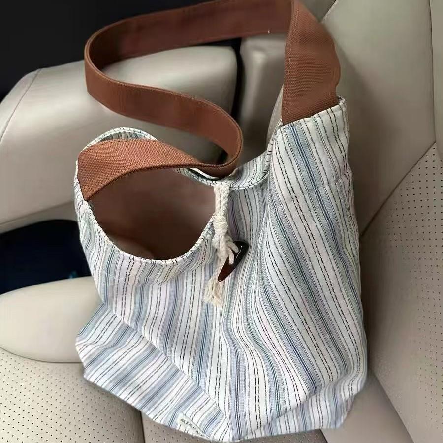 2024 Blue Stripe Versatile Commuter Tote - High-End Single Shoulder Large Capacity Underarm Bag