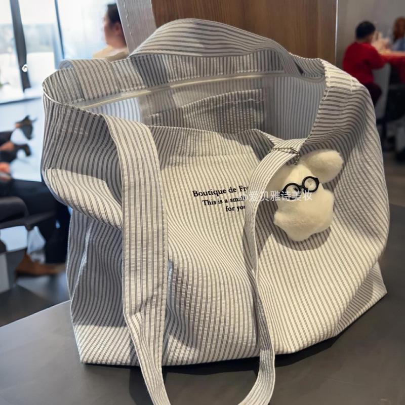 

Large capacity canvas bag new casual striped lazy simple commuter handbag versatile shoulder tote