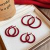 Ancola Red Silver Needle Flocked Round Ear Cuffs: Fashionable, Simple, Versatile High-end Temperament Earrings