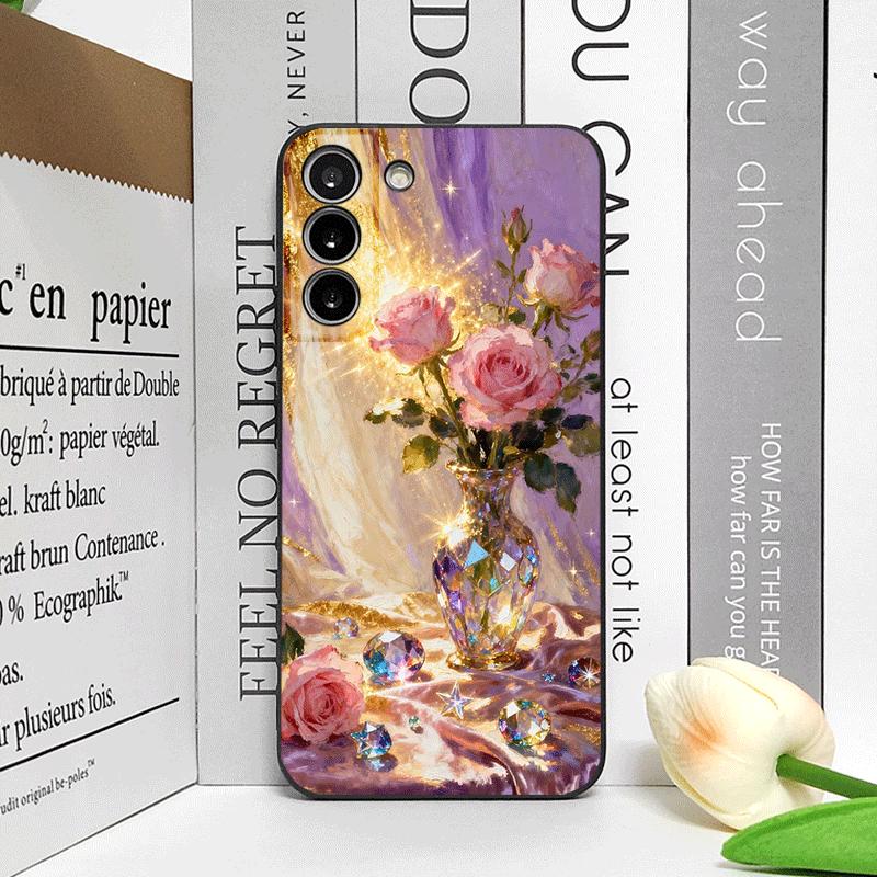

Luxurious Pink Rose Diamond Jewelry Printed Phone Case for Samsung Galaxy A56 A14 A55 A16 A54 A36 A53 A52 5G Frosted Soft Cover Galaxy A72