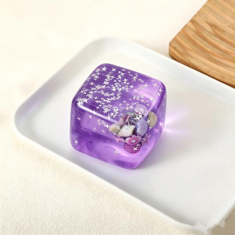 Clear Square Ocean Stress Relief Fidget Toy Glitter Sequins Seashell Inlay for Office Desk Decoration Adult Use