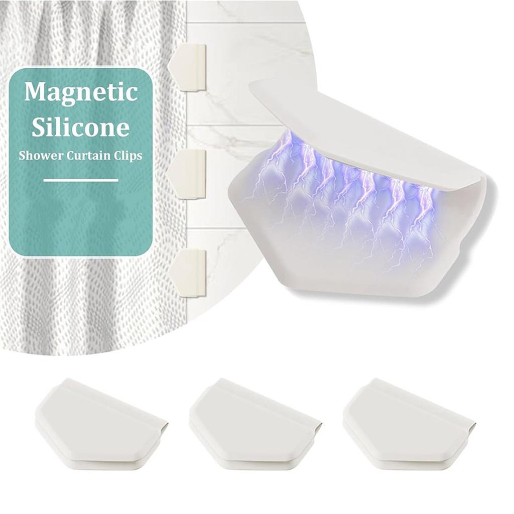 2026 New 4pcs Magnetic Silicone Shower Curtain Clips for Liners, Self-Adhesive Waterproof Splash Guards No-Drill