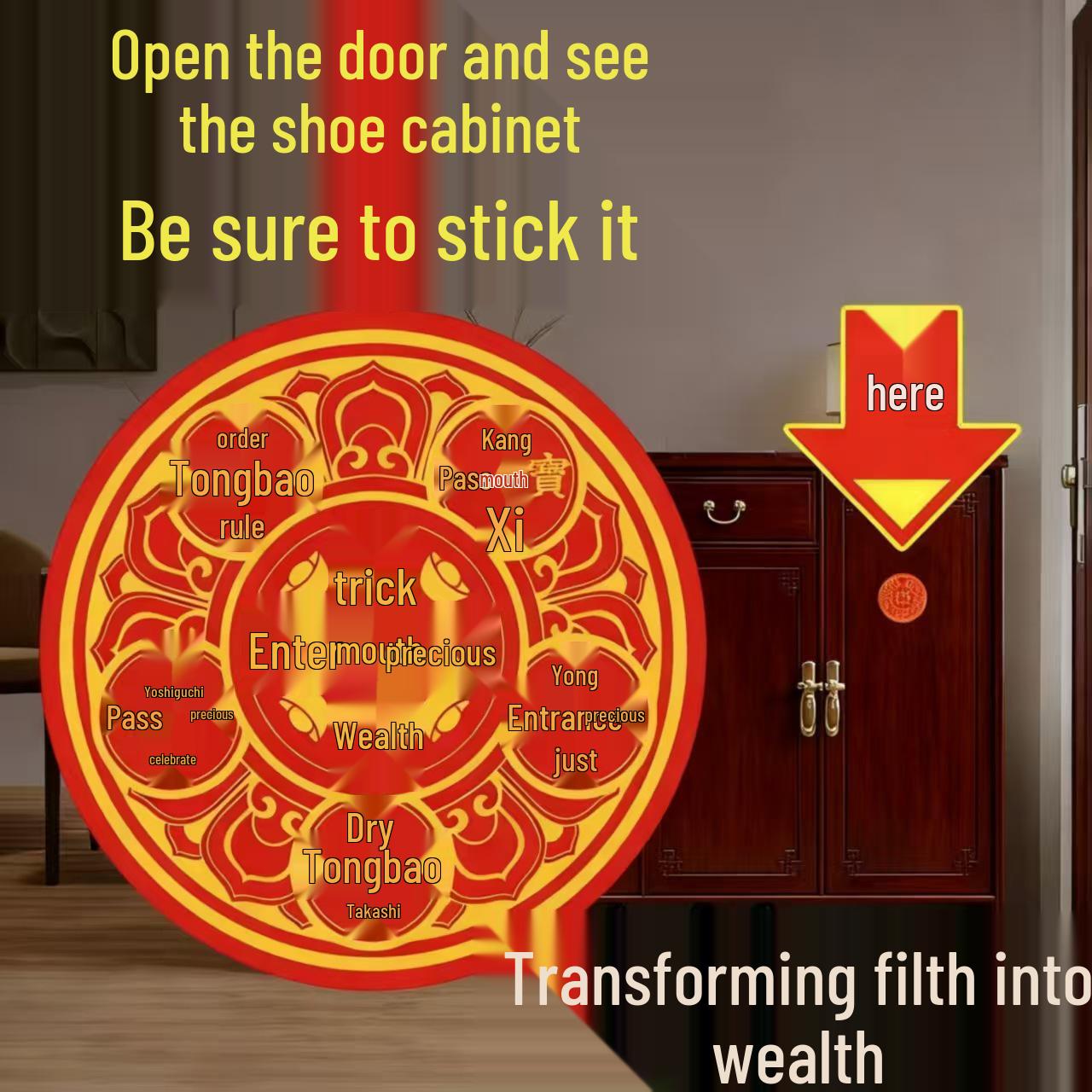 Five Emperors Coins Wealth & Treasure Metal Sticker for Entryway