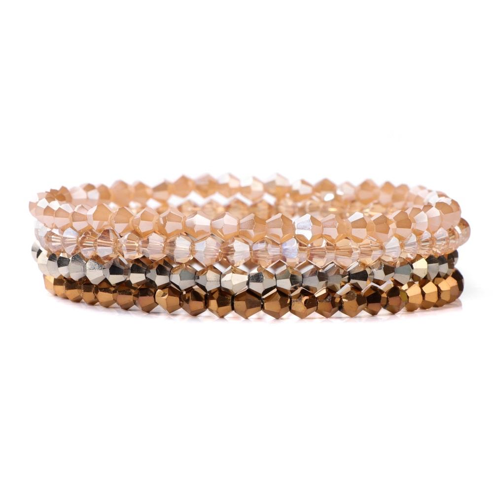 Set da 4 Pezzi Braccialetti Elastici con Perline di Cristallo Lucido Bohemien Facettati Colorati Braccialetti con Perline di Vetro di Cristallo Set di Braccialetti per Donne