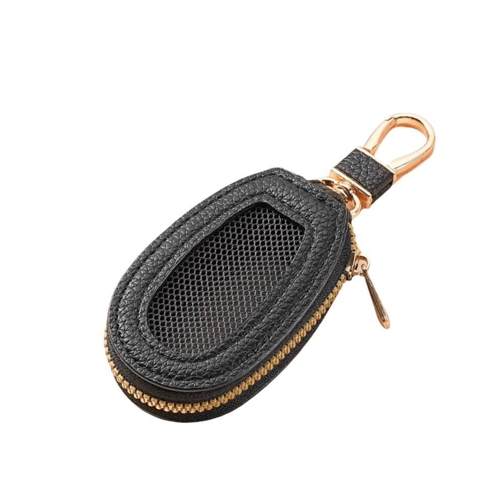 

Transparent Mesh Leather Key Case Multifunctional Keychain Holder Portable Car Key Bag Daily Use чорний